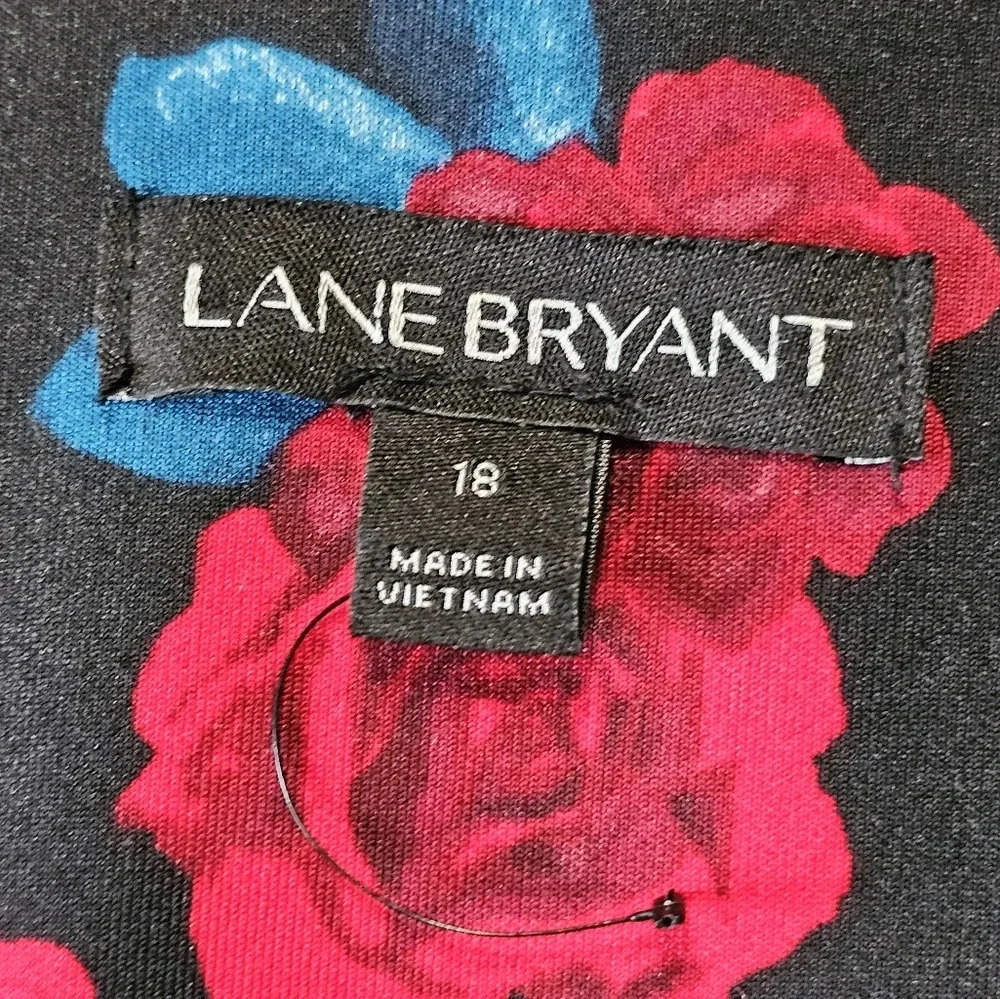 Lane Bryant Black Red Rose Floral Fit and Flare Dress Square Neck Size 18 NWOT - Picture 4 of 7
